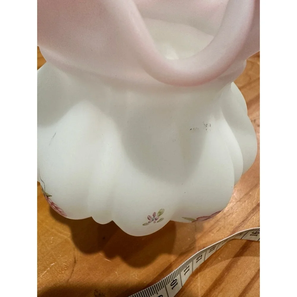 Vintage Fenton Opal Satin Floral & Berries Vase Hand Painted Signed CottageCore